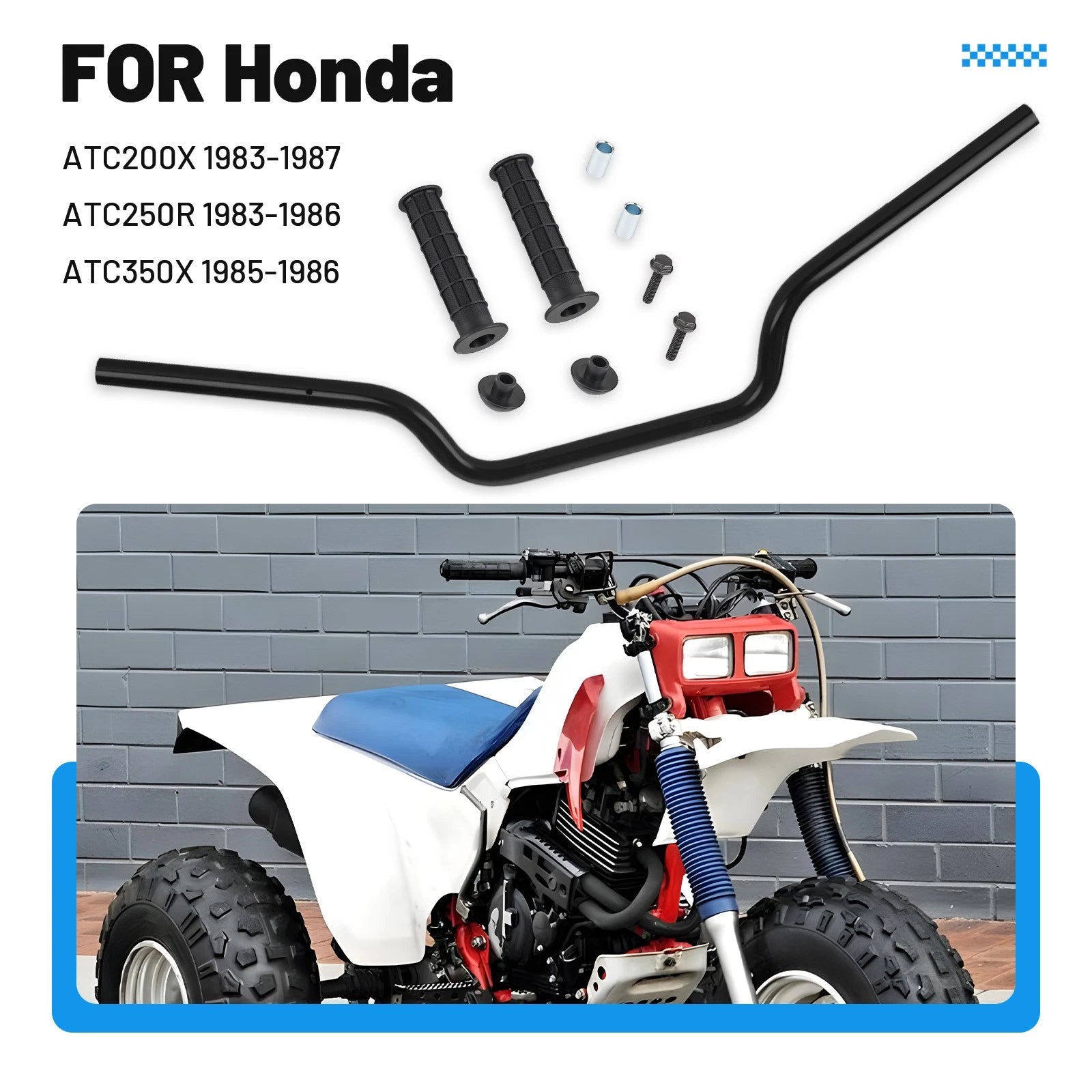 Heavy Duty Handlebar & Grips w/Bar End for Honda ATC200X (1983–1987) 53100-HA2-770