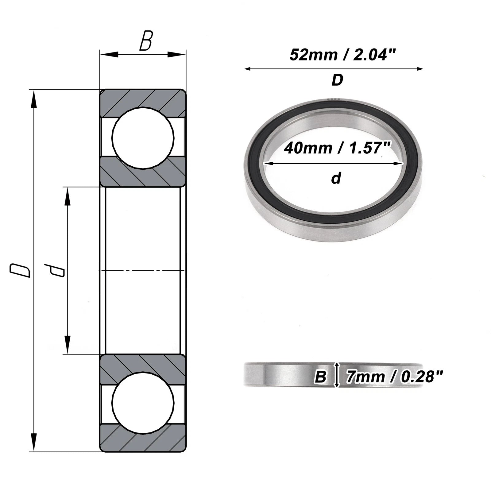 Deep Groove Ball Bearing 6808DD for Scooter Skateboard Wheel (40x52x7mm)