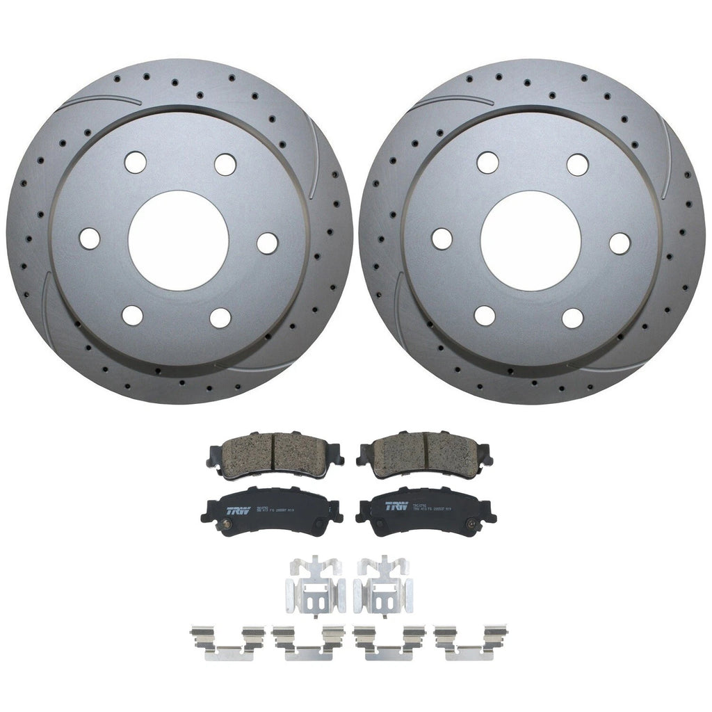 Rear Brake Kit with Drilled 325mm Disc Rotors & TRW Pro Ceramic Pads for Chevrolet GMC
