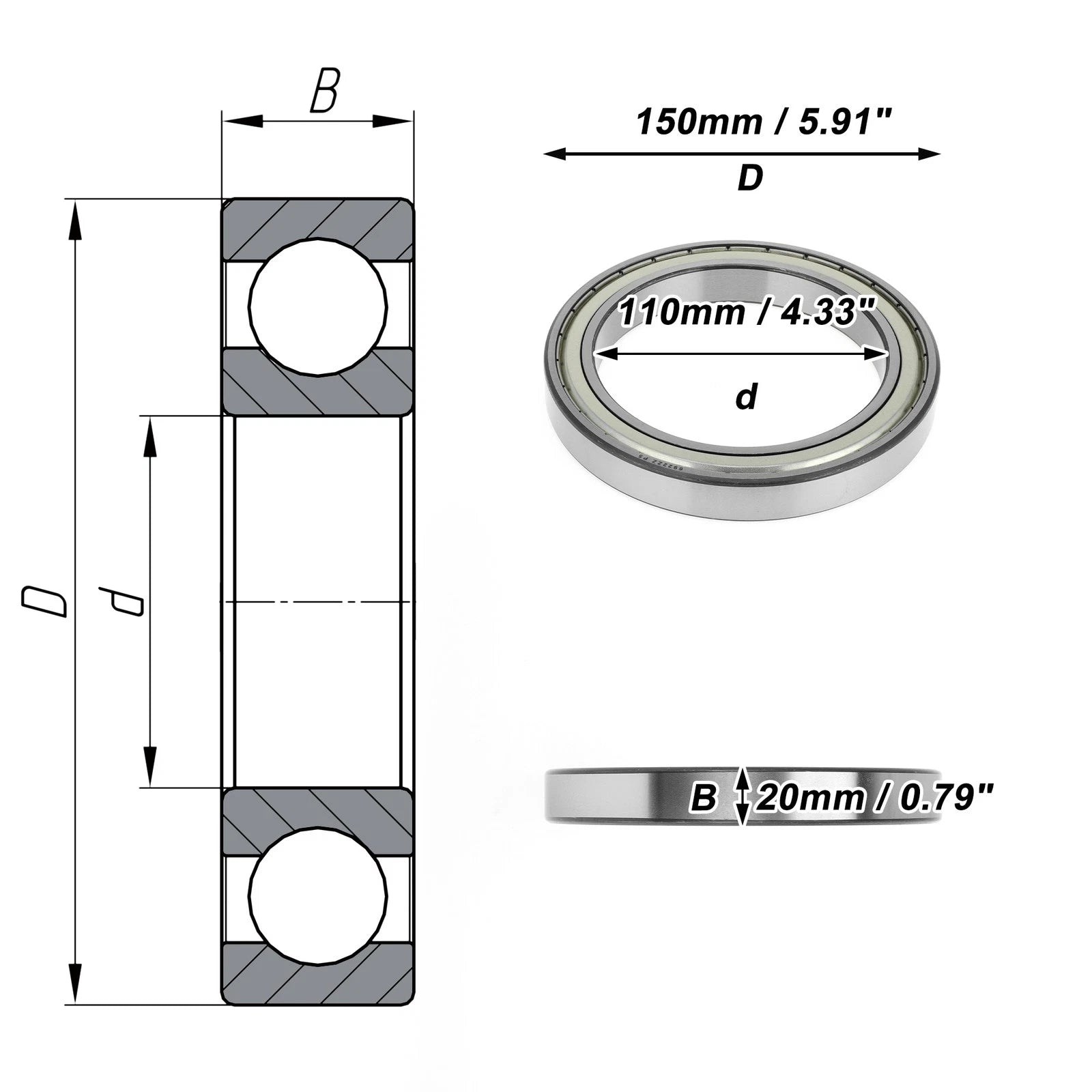 Deep Groove Ball Bearing P5 for Scooter Skateboard Wheel (110x150x20mm)