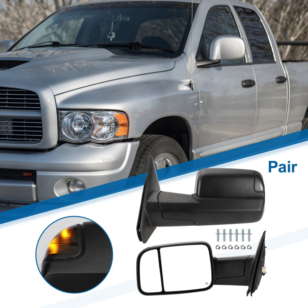 Tow Mirrors for Dodge Ram 2500 3500 (2003–2009) Puddle Lamp Black 1 Pair