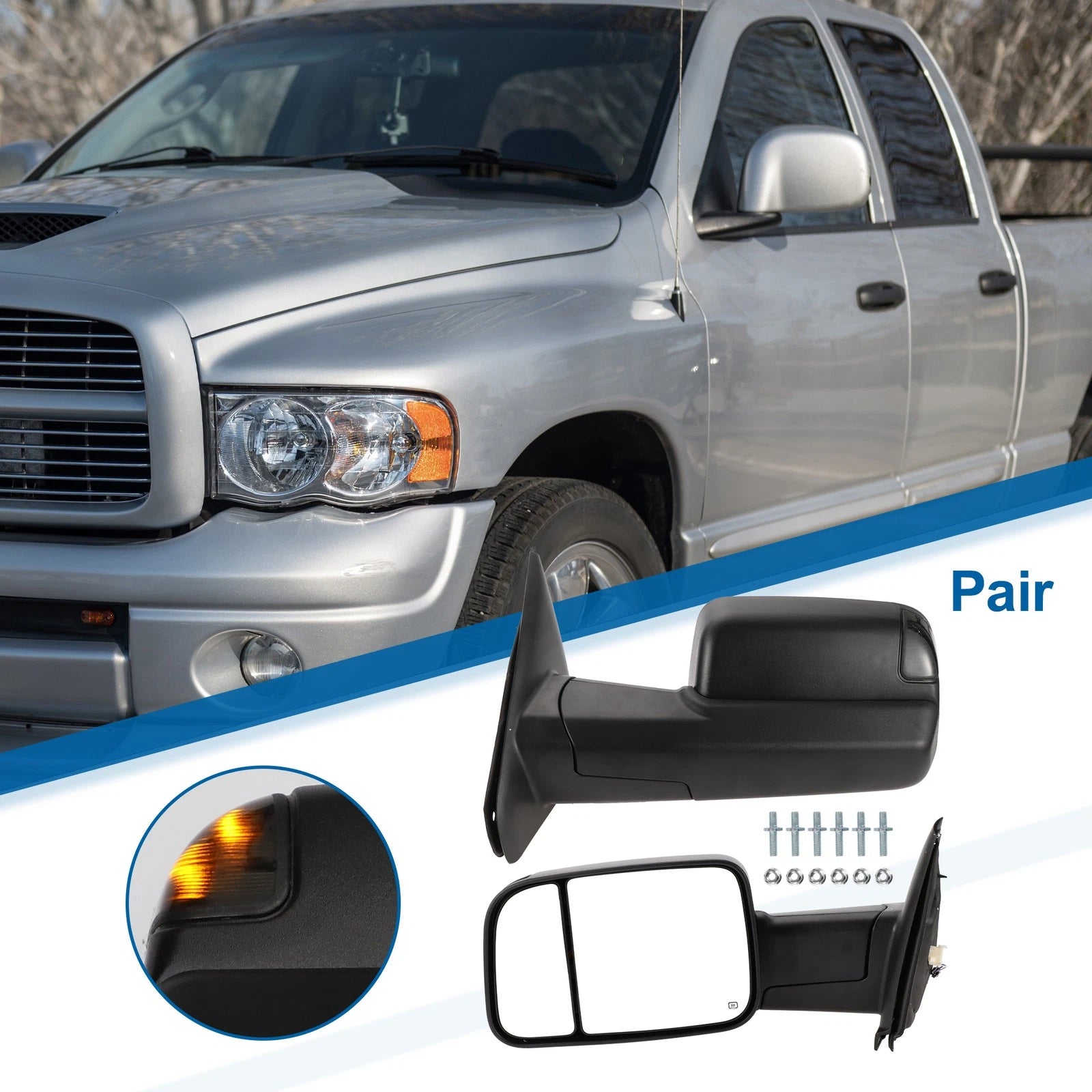 Tow Mirrors for Dodge Ram 2500 3500 (2003–2009) Puddle Lamp Black 1 Pair