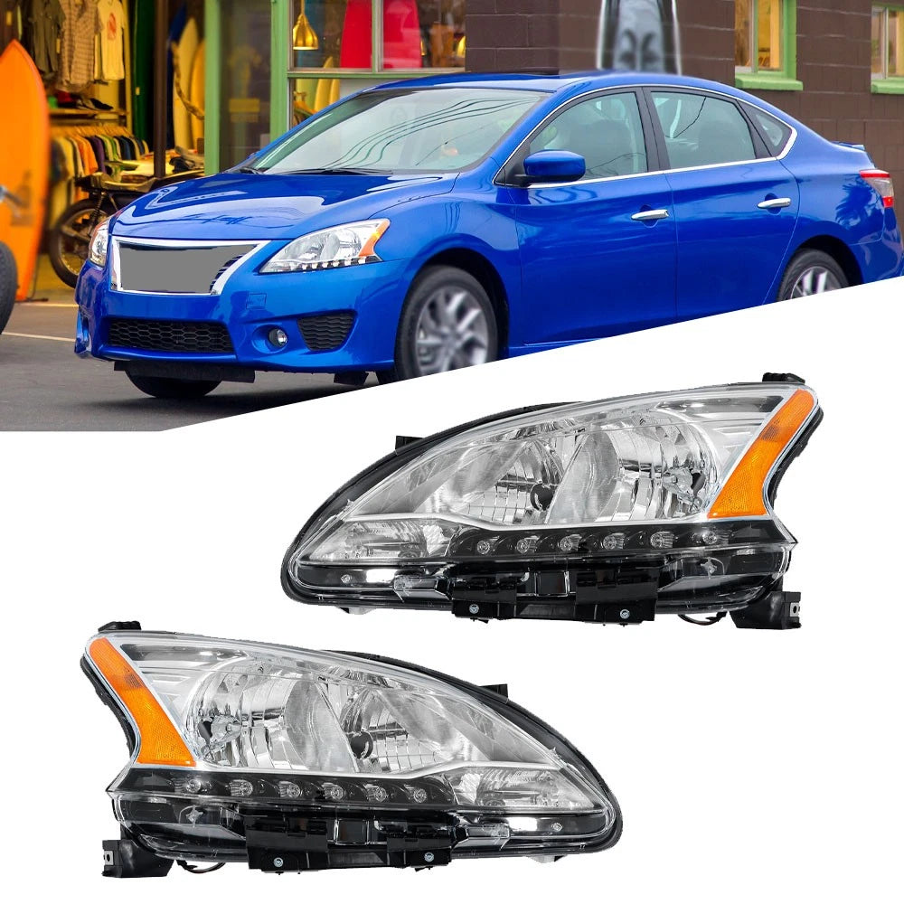 Set of 2 Headlight Assemblies for Nissan Sentra (2013–2015) LED DRL