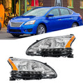 Set of 2 Headlight Assemblies for Nissan Sentra (2013–2015) LED DRL