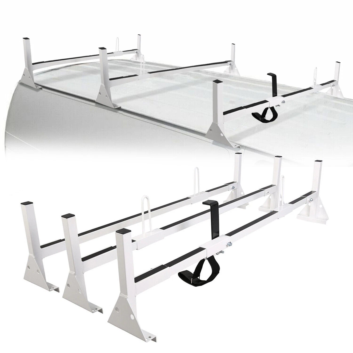 3X Adjustable Van Roof Ladder Rack 68"-75" for Chevy Ford GMC Express (2010–2023)