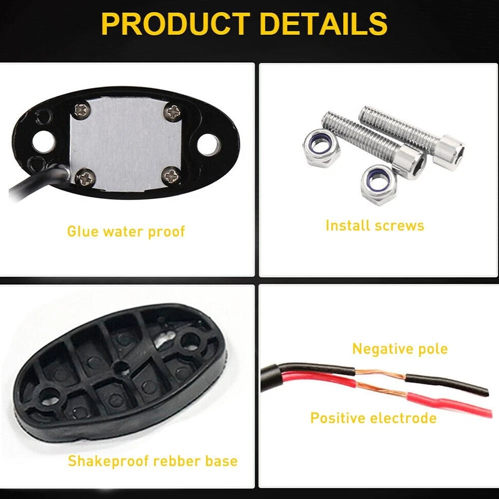 9-LED Underbody Underglow Rock Lights for Jeep (Off-road, Truck, UTV, ATV)