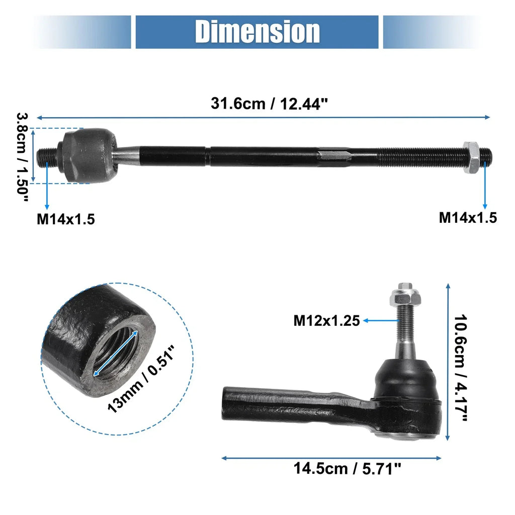 4 x Auto Front Inner Outer Tie Rod End Links Suspension for Dodge Caravan