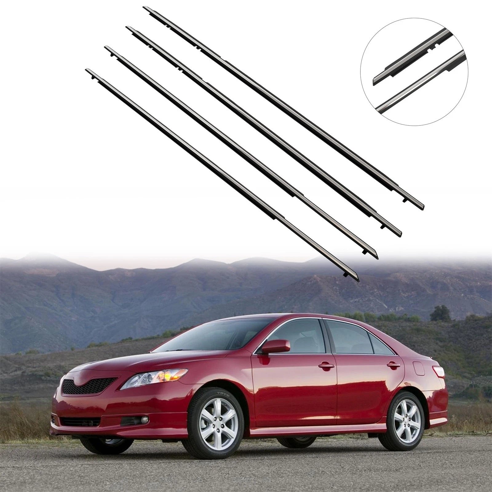 Set of 4 Window Scraper Seal Belt Weatherstrip for Toyota Camry (2007–2011)