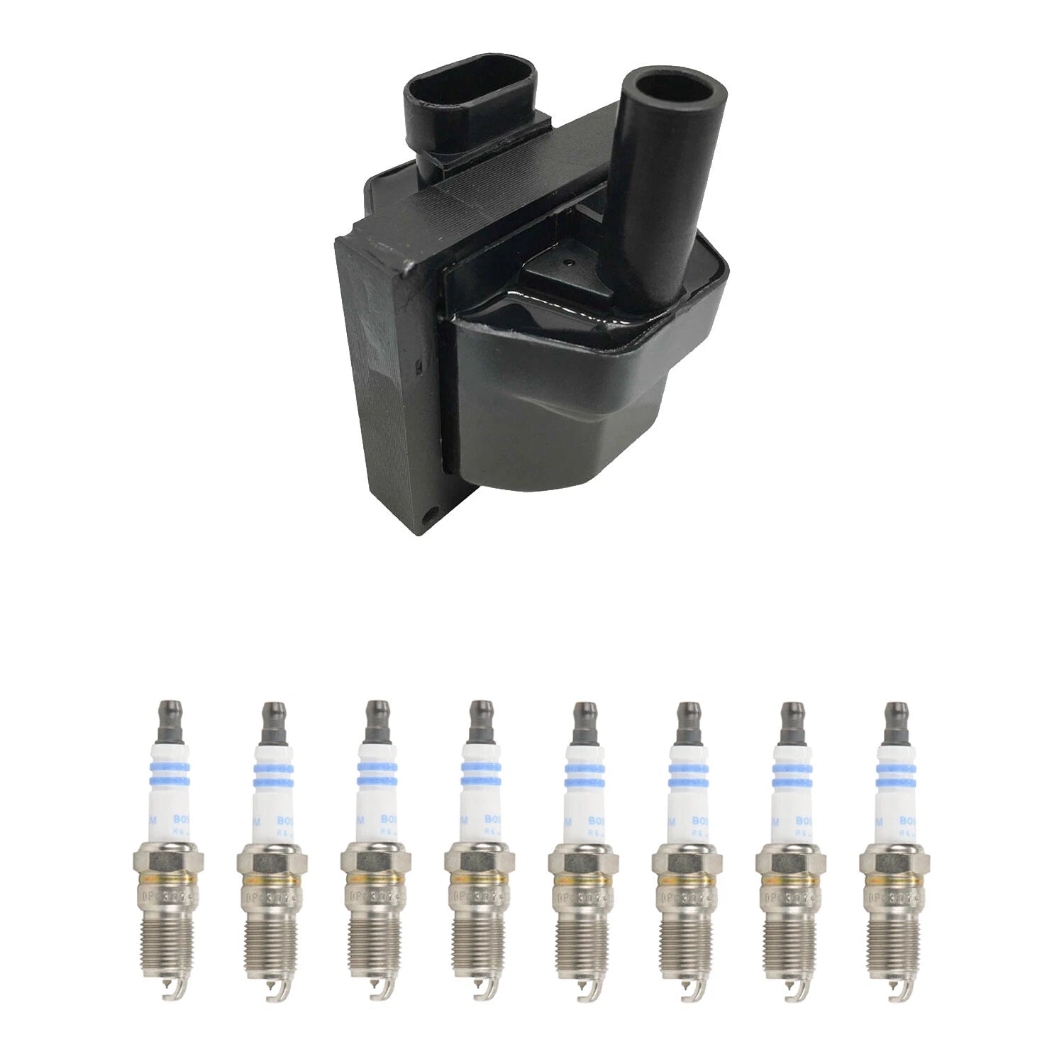 Set of 8 Hitachi Ignition Coils & Bosch Platinum Spark Plugs for Corvette Firebird (V8)