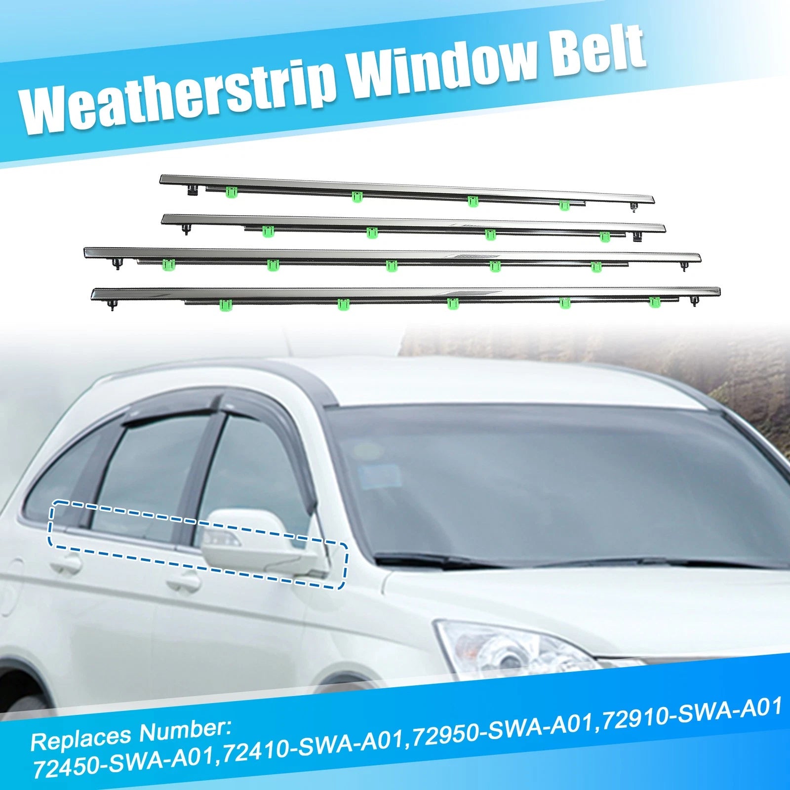 Set of 4 Weatherstrip Window Trim Seal Belts for Honda CR-V (2007–2011)