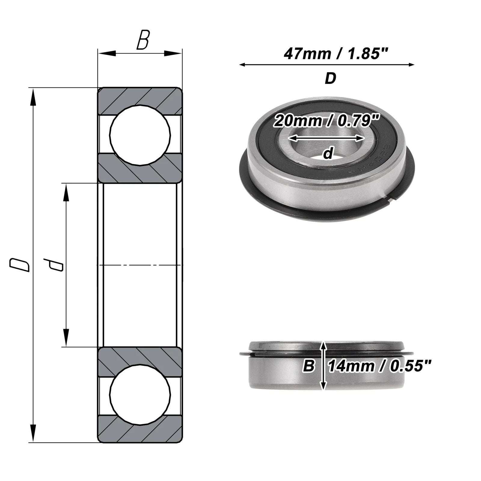 6204NR2RS Deep Groove Ball Bearings for Scooter Skateboard (20x47x14mm)