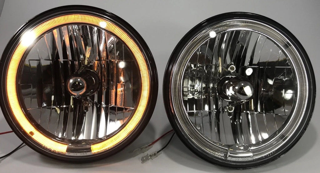 Premium 7 Inch Crystal Headlights Front Pair with Amber LED Halo for Pair (2011–2018)