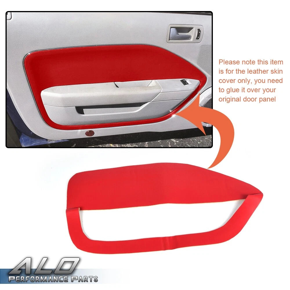 Red Door Panel Insert Cards for Ford Mustang (2005–2009) Synthetic Leather