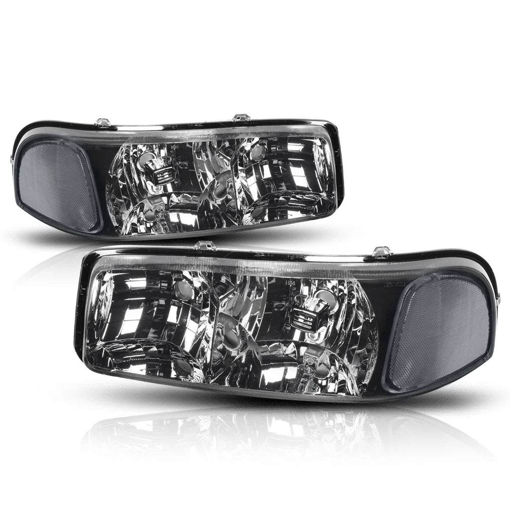 Upper Smoked Housing Headlight & Clear Side Corner Lamp for GMC Sierra/Yukon (1999–2007)