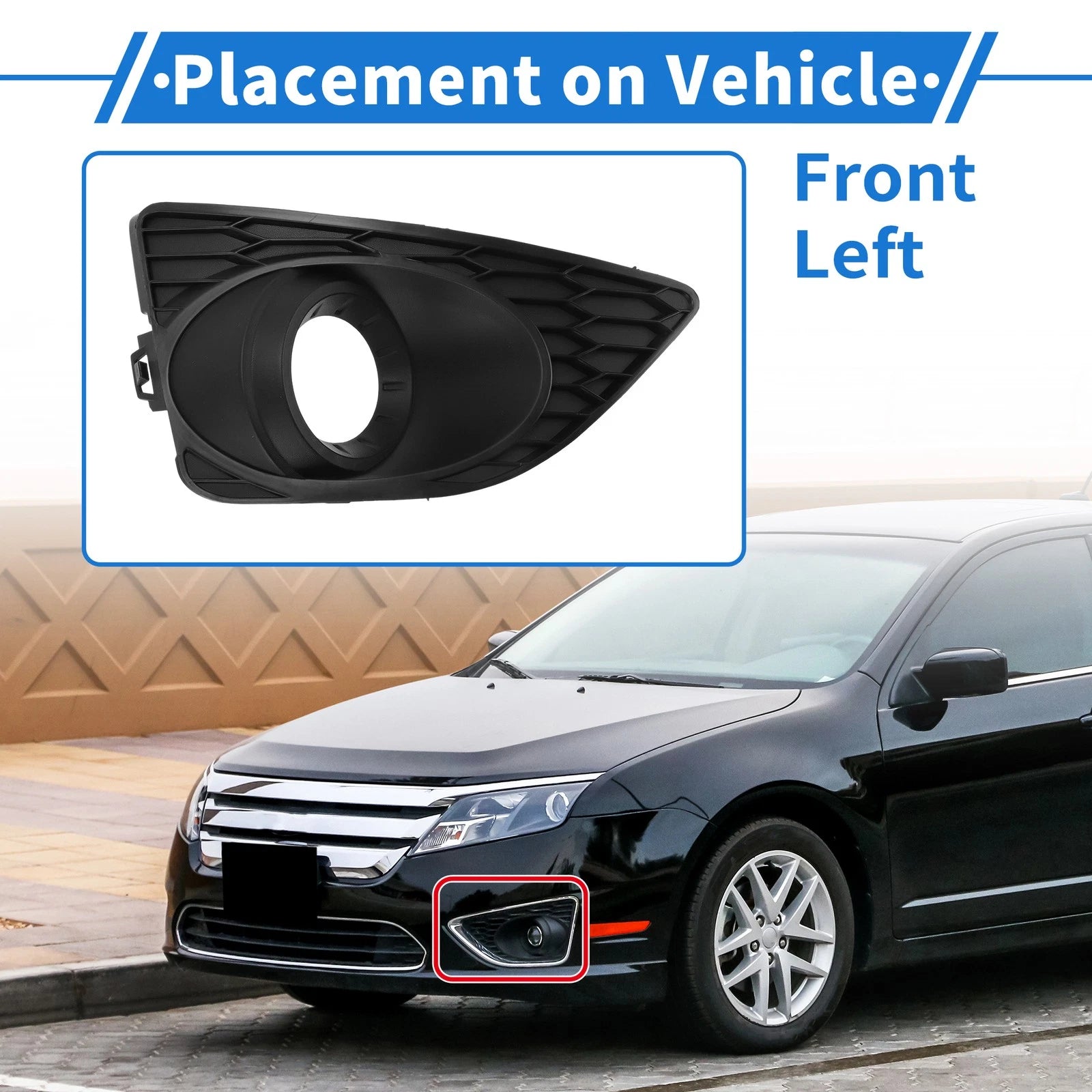 Front Left Fog Light Grill No.615343548623 for Ford Fusion (2010–2012) Black ABS