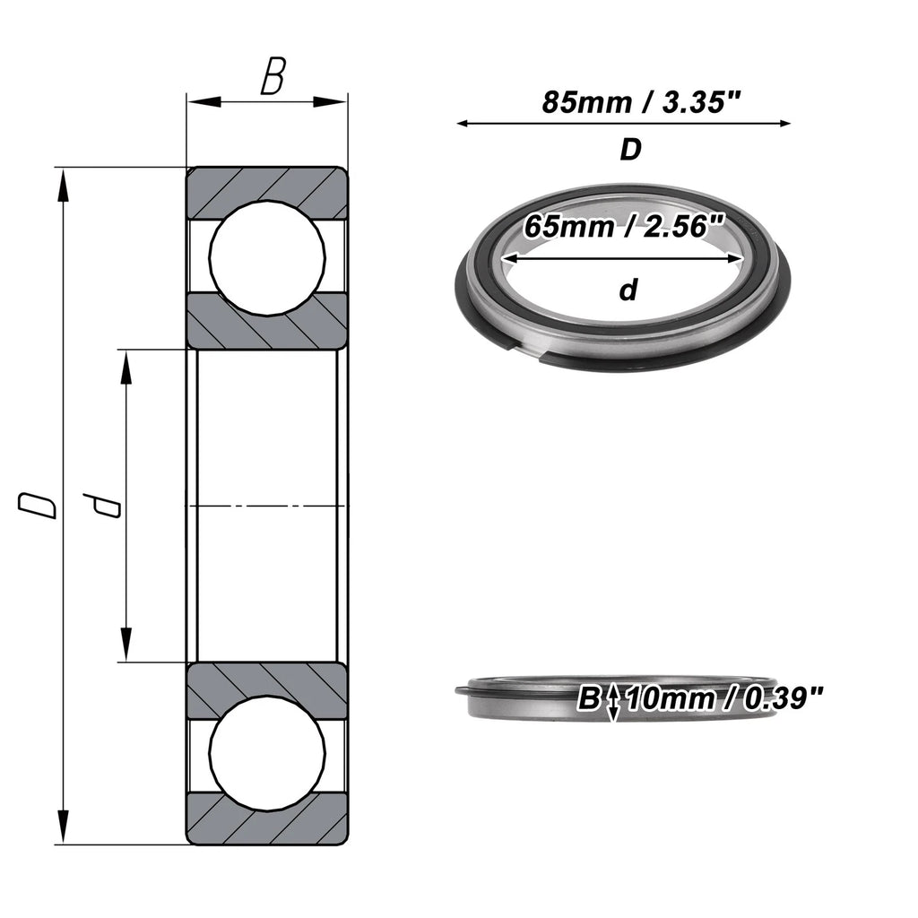 Deep Groove Ball Bearings 6813NR2RS for Scooter Skateboard (65x85x10mm)