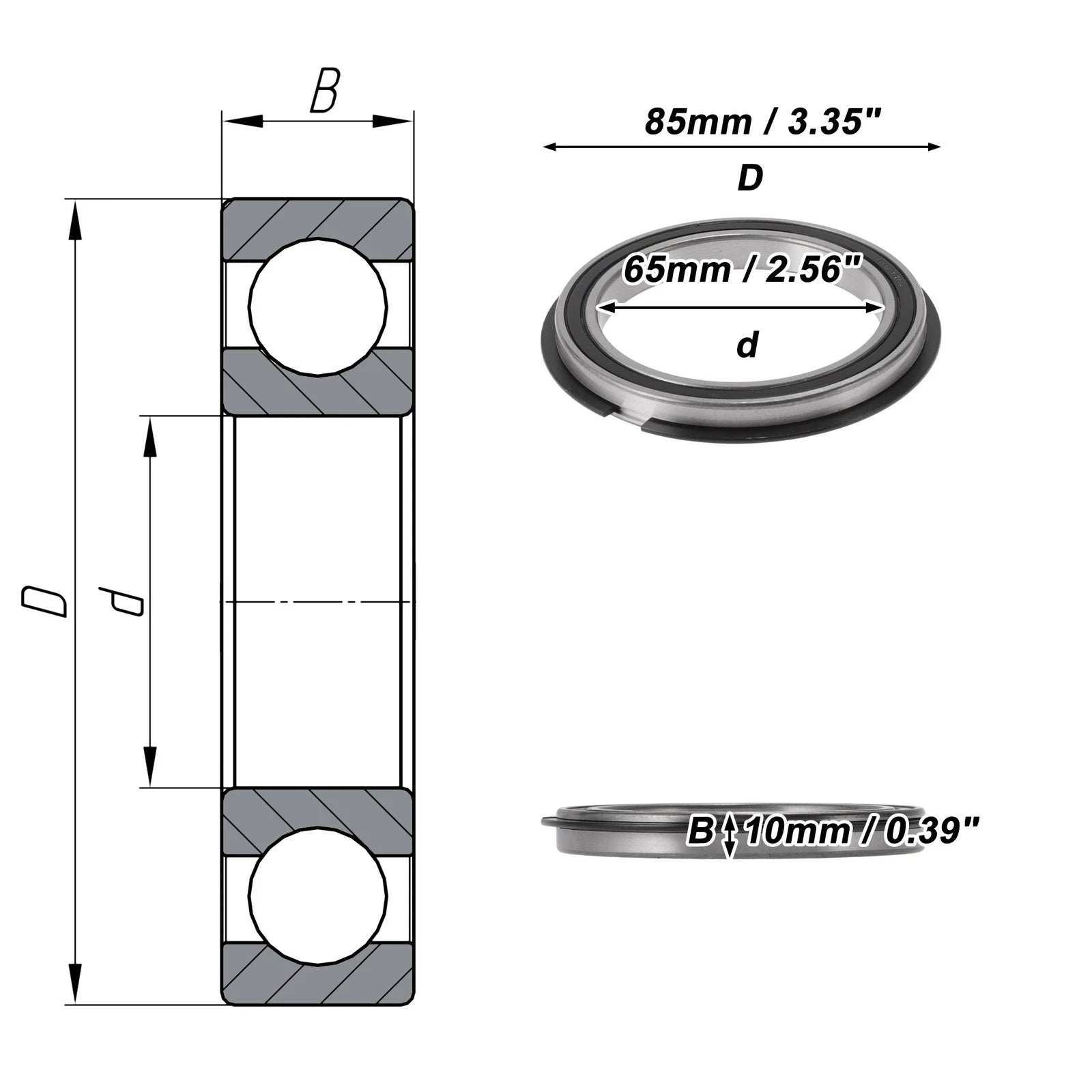 Deep Groove Ball Bearings 6813NR2RS for Scooter Skateboard (65x85x10mm)