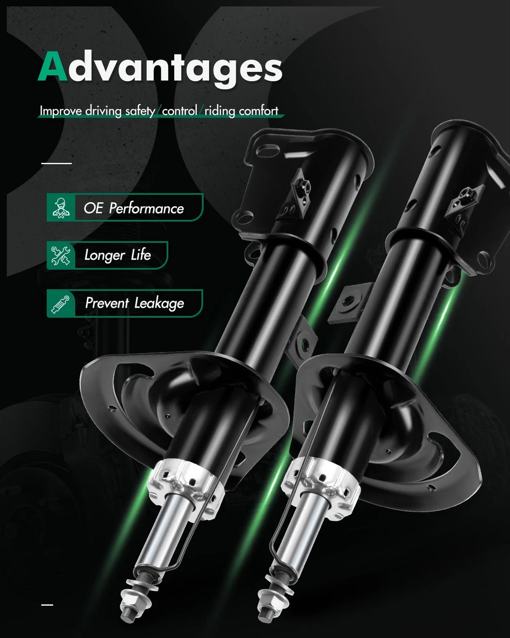 Front Pair Shocks Absorber Struts for Chrysler 200, Sebring, Dodge Avenger (2007–2014)