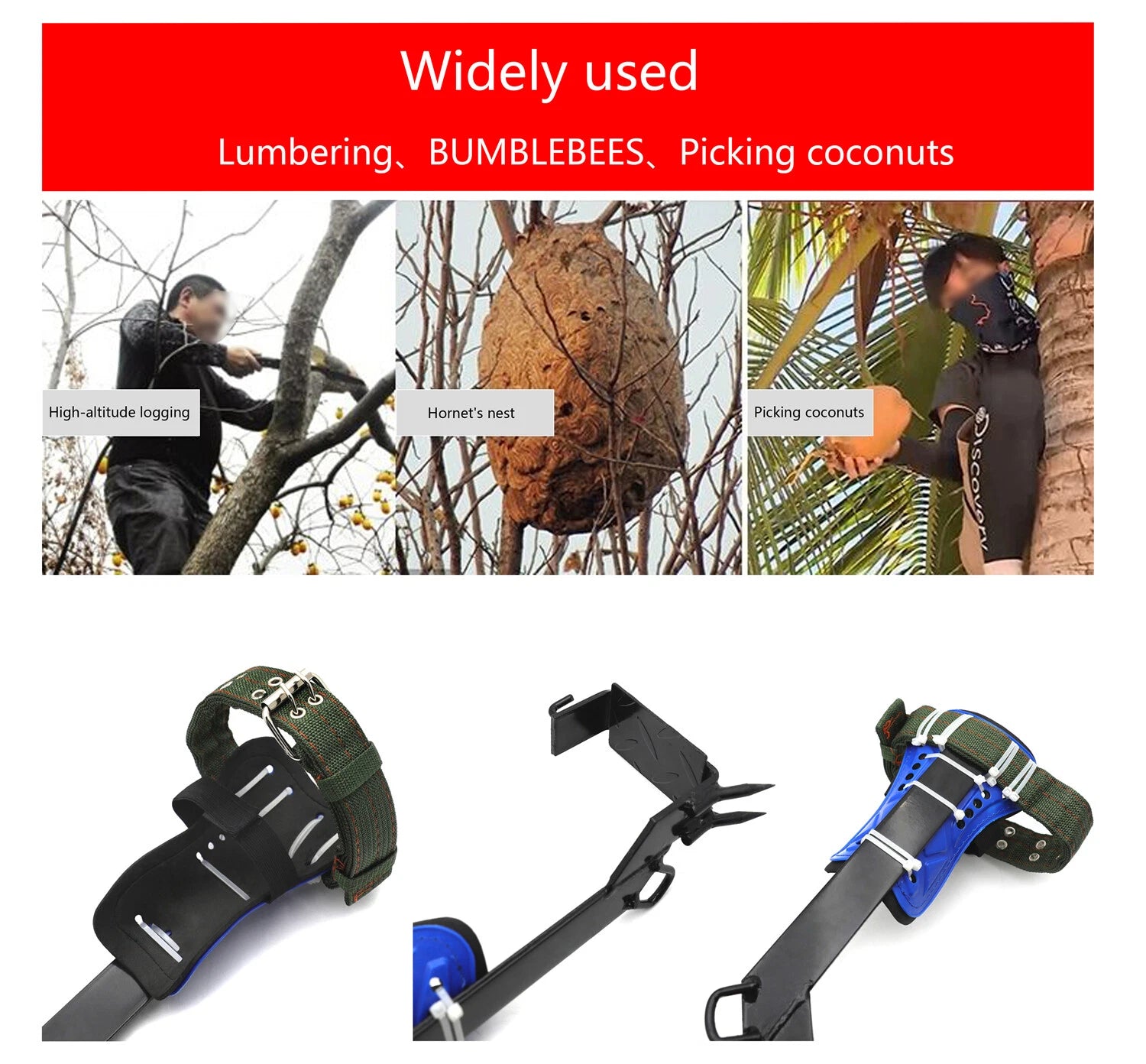 Climbing Spike Set with Safety Belt and Adjustable Rope for Tree/Pole