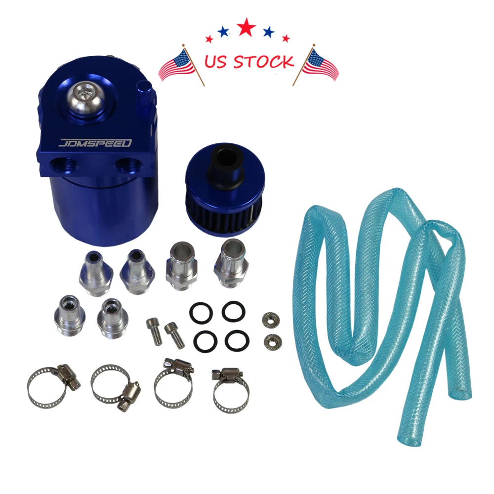 Oil Catch Can Kit for Universal Engine (Aluminum, Blue)