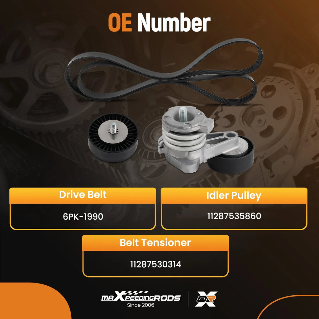 Drive Belt Pulley + Tensioner Kit for BMW E82 E90 E91 E60 (2006–2013) 11287535860