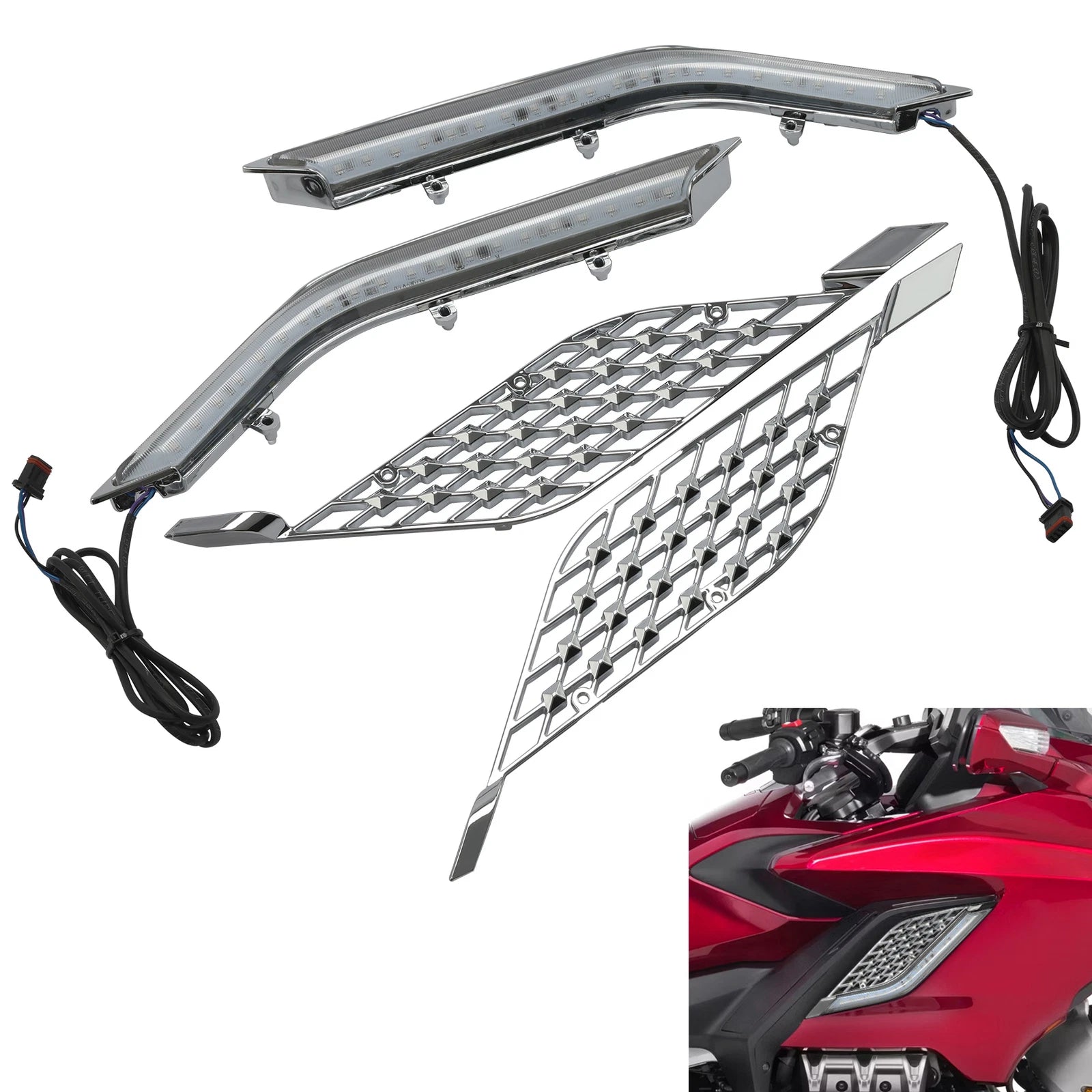 Chrome LED Radiator Grill Panels for Honda Goldwing 1800 GL1800B (2018–2023)