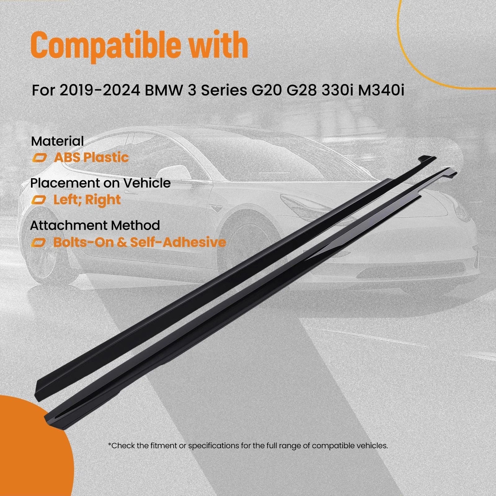 ABS Side Skirt Extension Kit for BMW G20 G28 330i M340i (2019–2024) Gloss Black