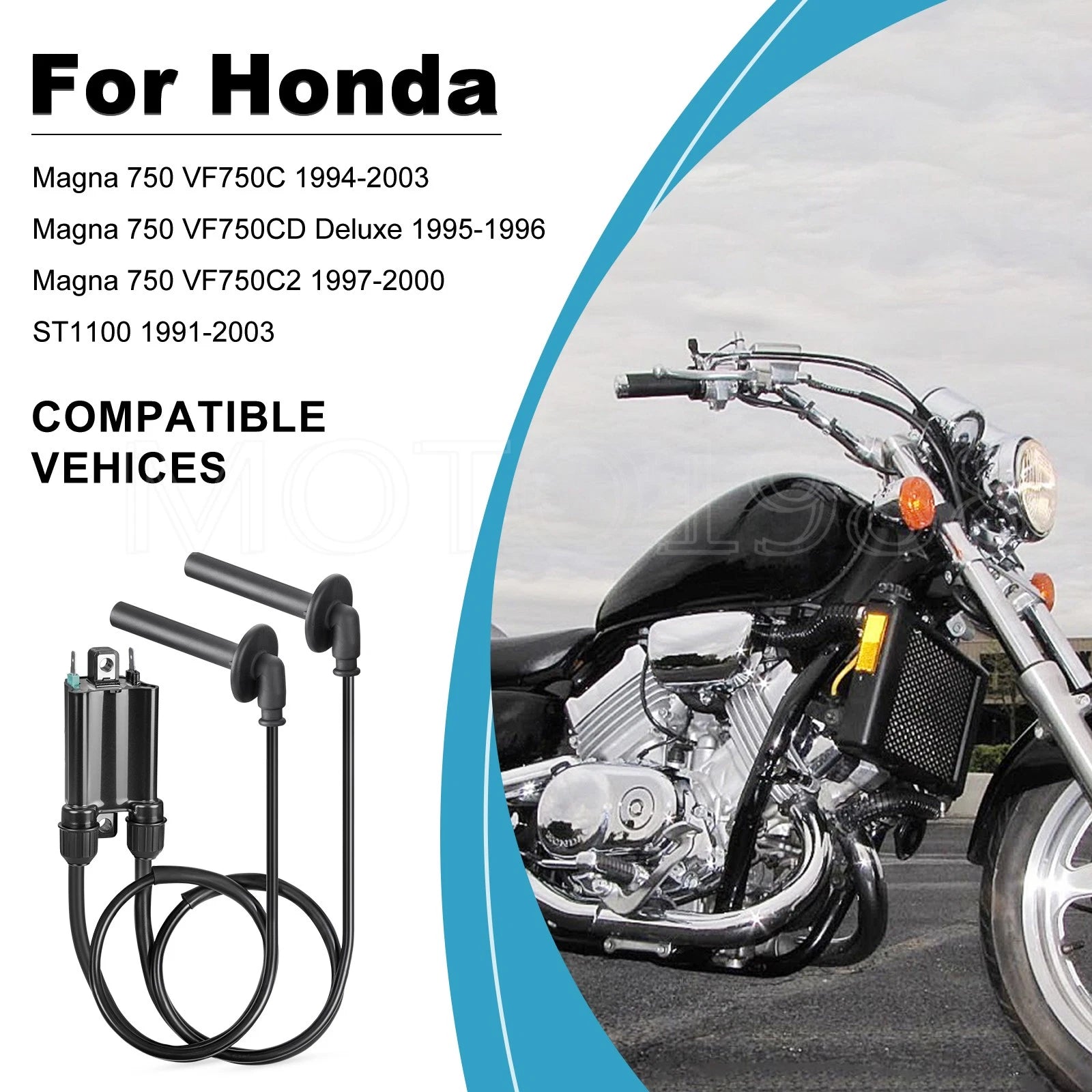2 Pack Ignition Coil for Honda Magna 750 VF750C (1994–2003) w/ Spark Plug Cap