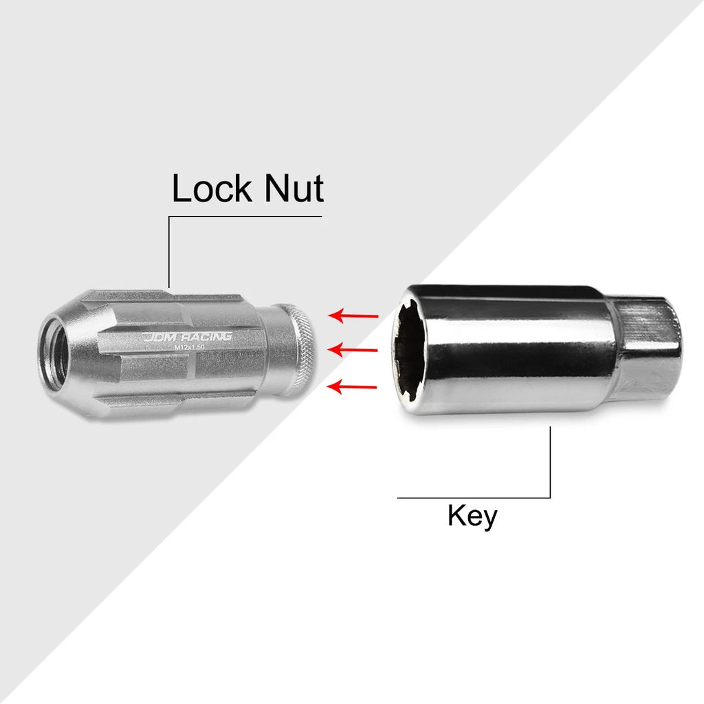 20Pc M12X1.5 Silver JDM Open End Bulge Spline Wheel Lug Nuts + Lock Key