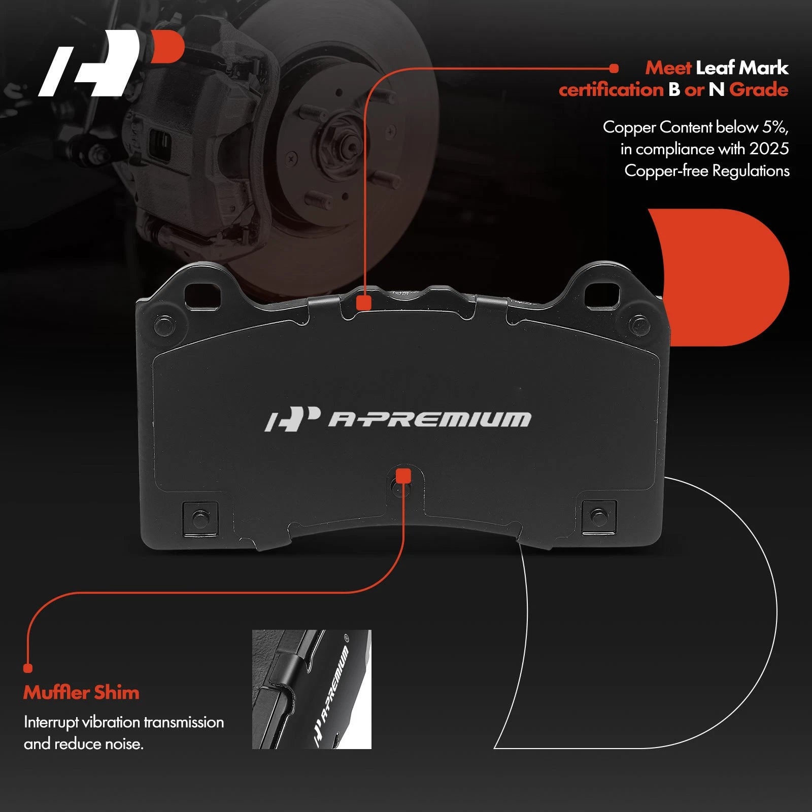 Set of 4 Front Side Ceramic Brake Pads for Ford Focus (2016–2018)