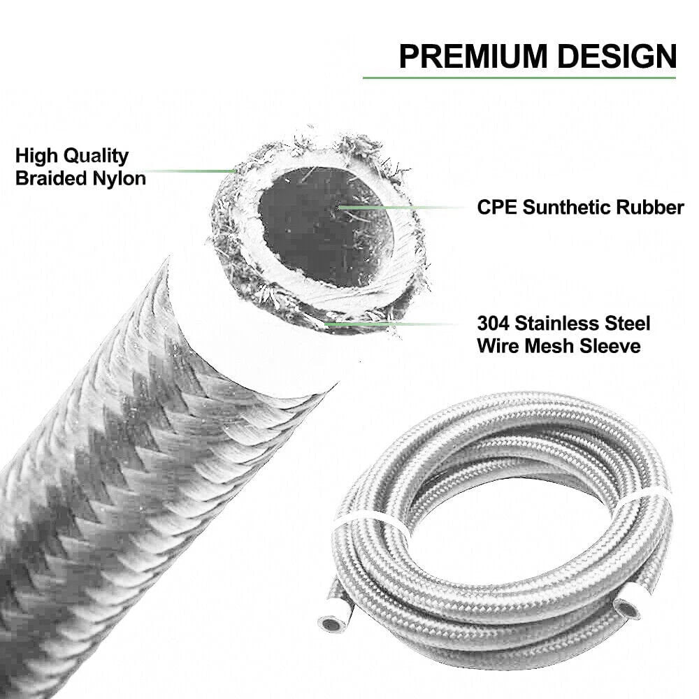 10FT AN8 Nylon Braided Oil Fuel Line + Fittings for Universal Applications
