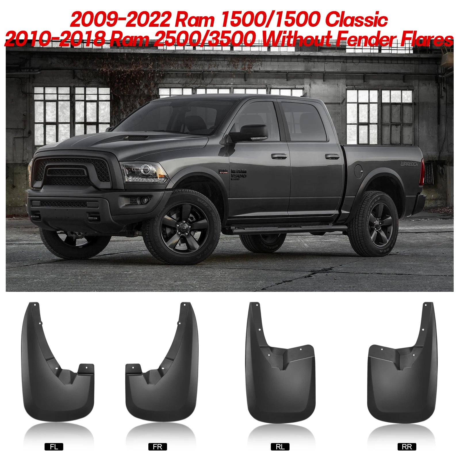 Set of 4 Splash Guards for Dodge Ram 1500 2500 3500 (2009-2016)