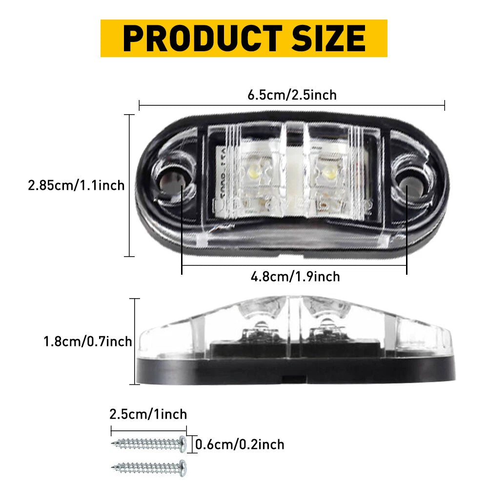 2X Oval White 2.5" LED Side Marker Lights for Truck Trailer RV (12V)