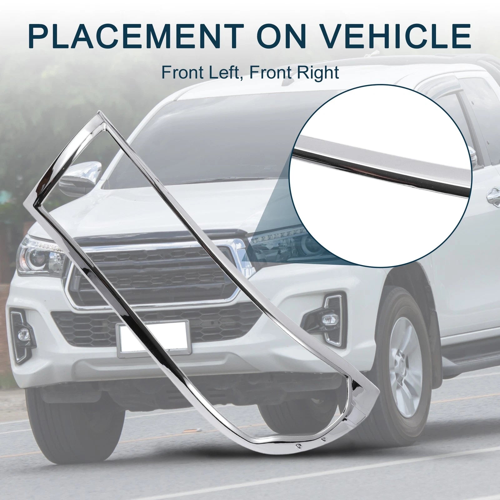 Set of 2 Front Headlight Trim Bezels for Toyota Hilux Revo (2015–2017) Silver Tone
