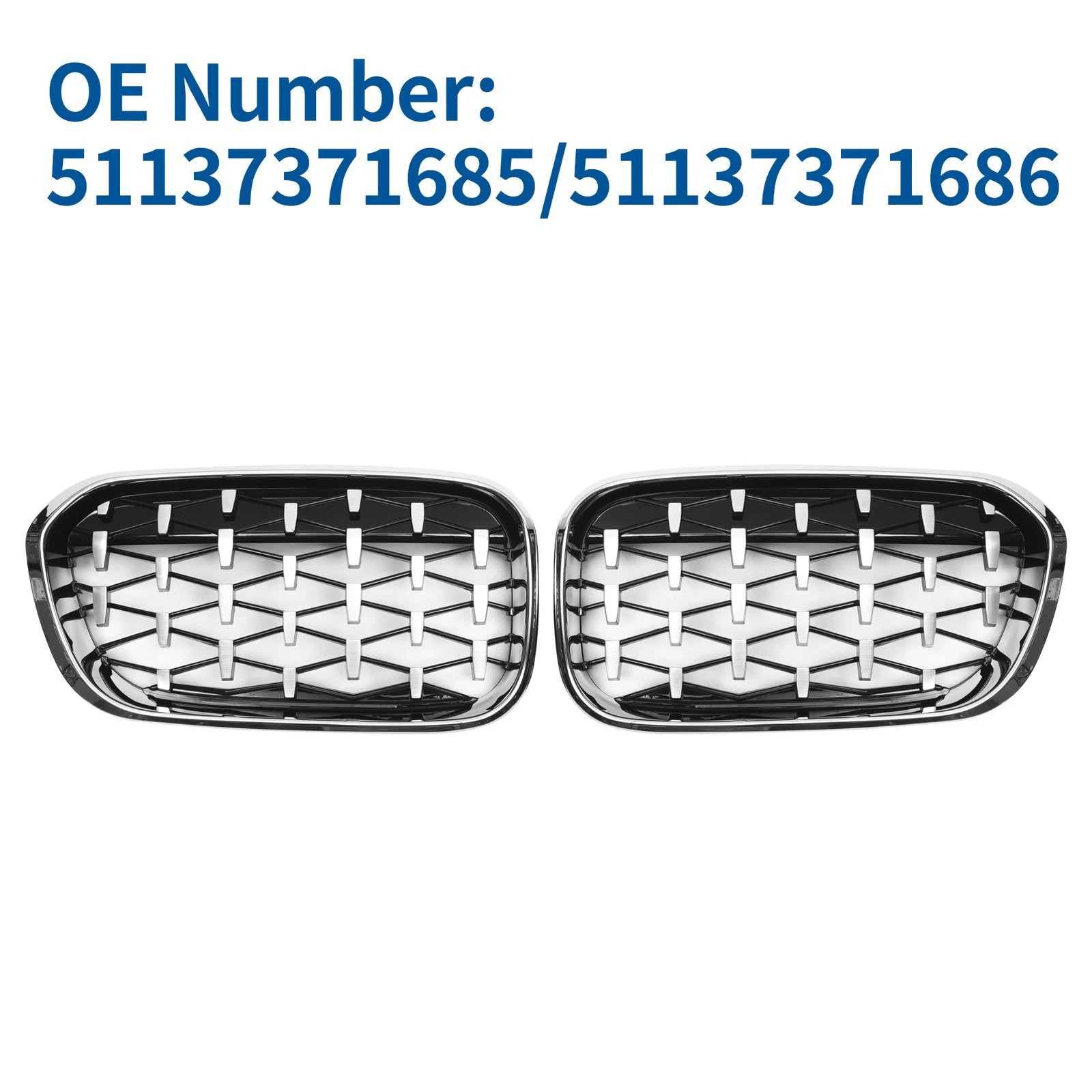 1 Pair Front Upper Bumper Grille for BMW 1 Series F20 (2015–2018) Diamond Star