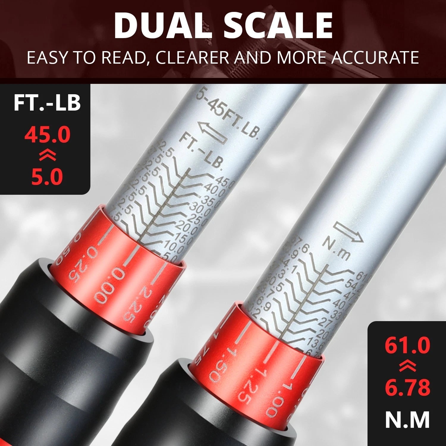 Adjustable Click Torque Wrench 5-45 In-Lb for Mechanic (1/2")