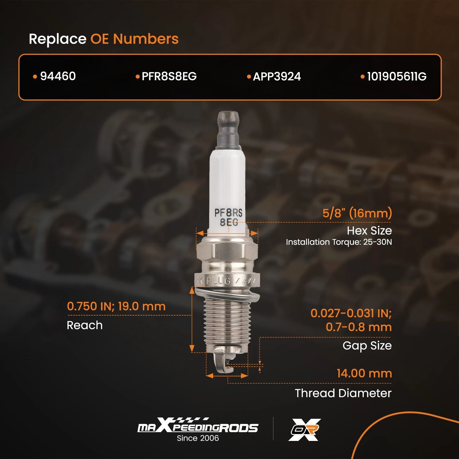 6x Platinum Spark Plugs for Porsche Panamera 3.0L (2012–2016) PFR8S8EG