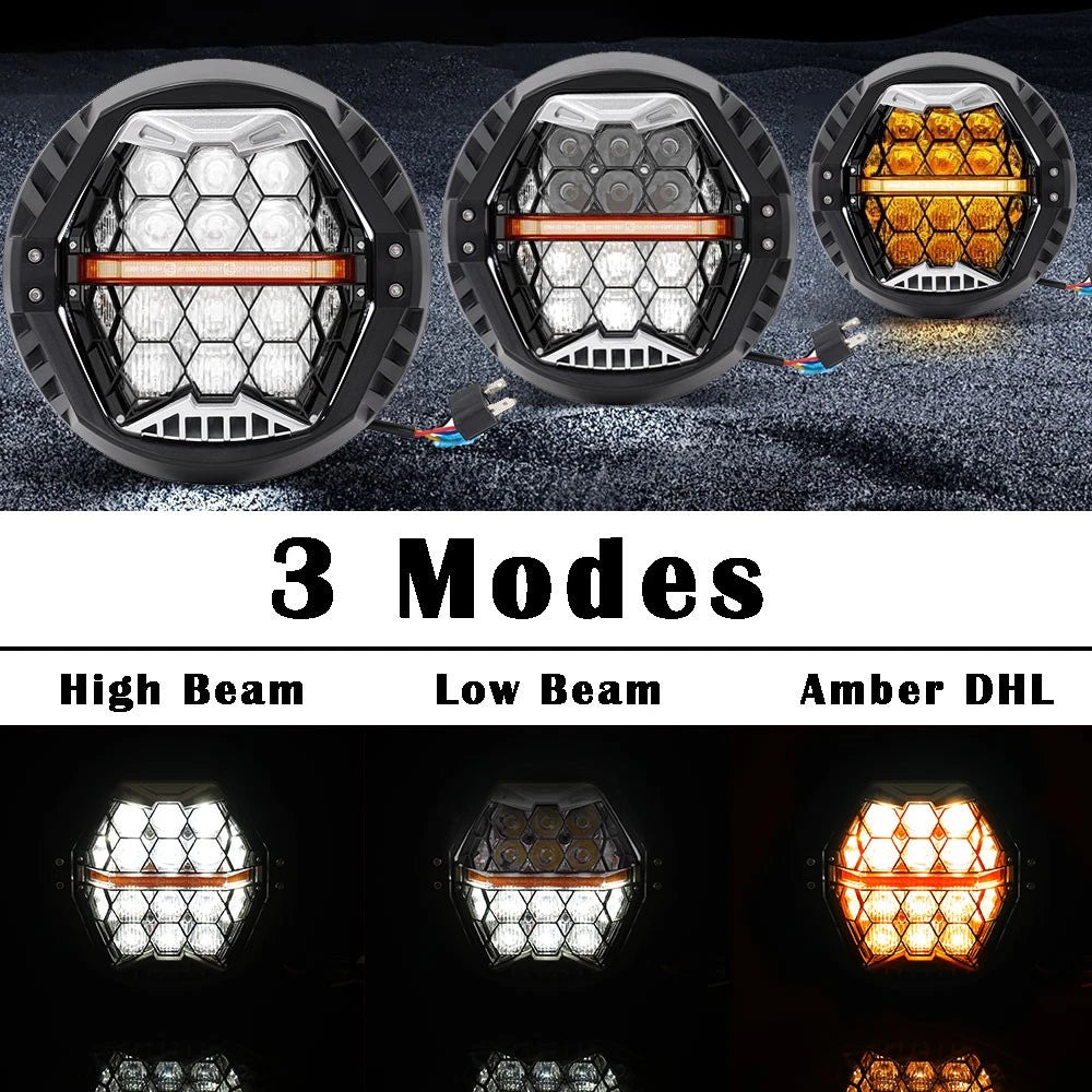 LED Headlight with Amber DRL Hi/Lo Beam for Harley Street Glide (2014–2023)