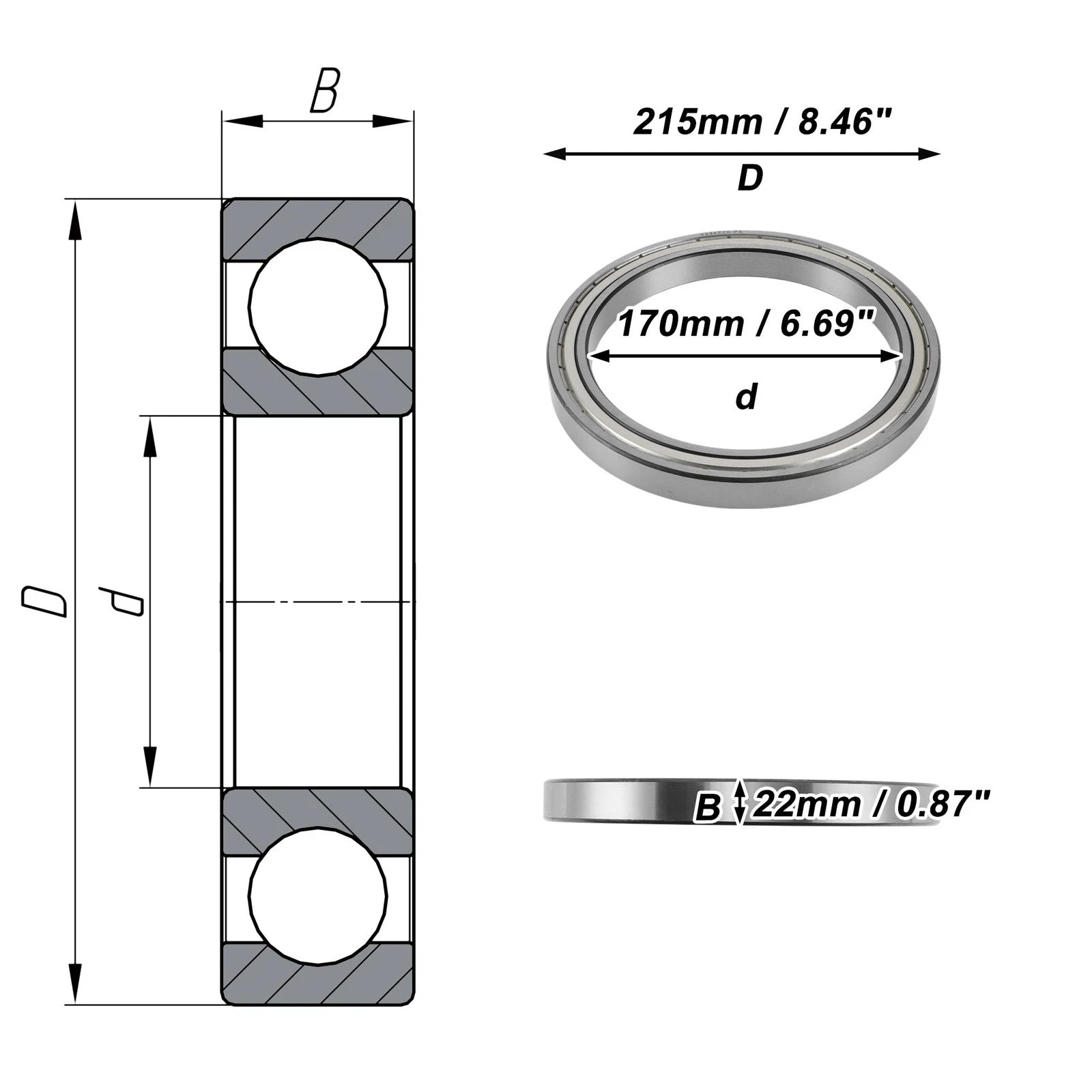 Deep Groove Ball Bearing 6834ZZS for Scooter Skateboard (P5)
