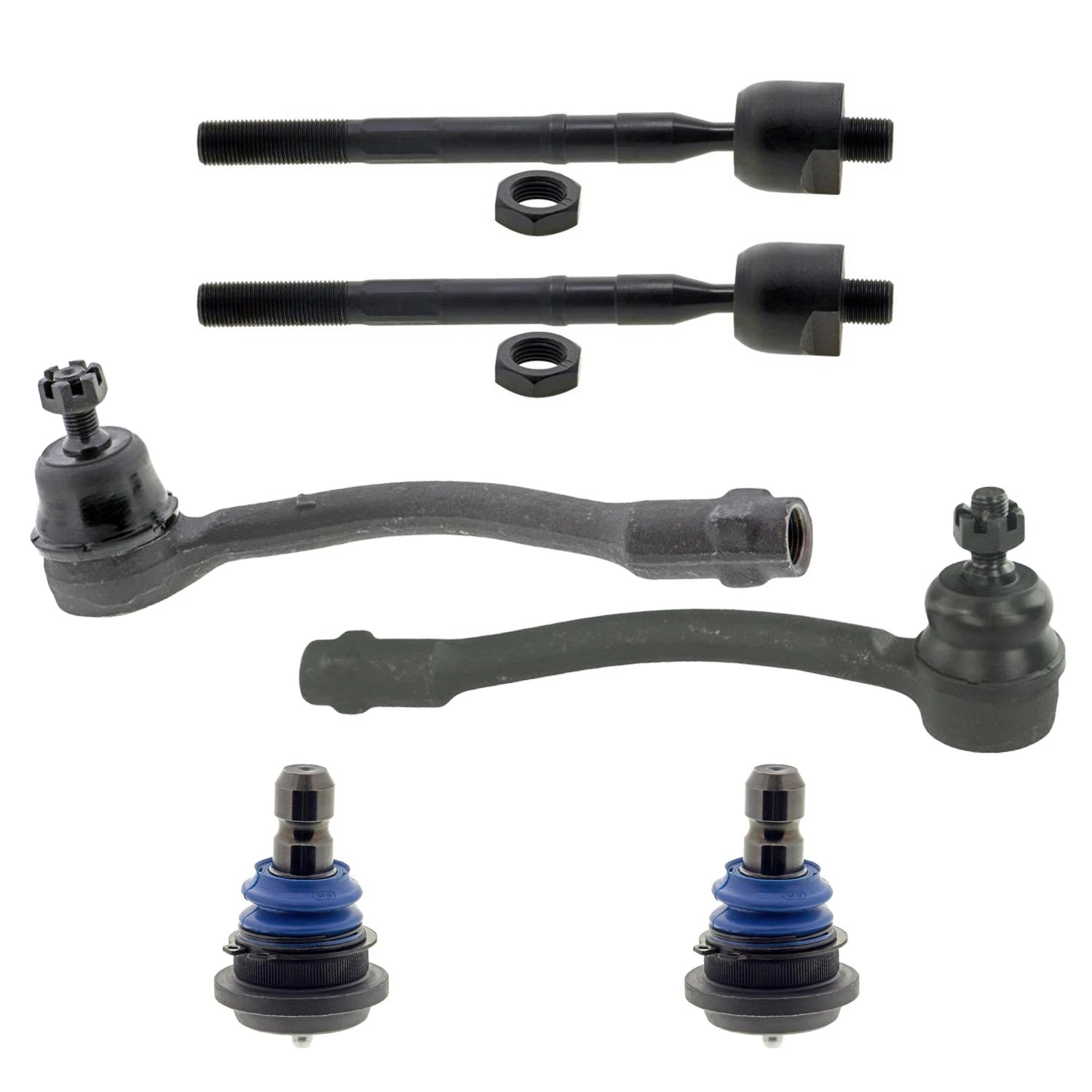 Set of 4 Inner Outer Tie Rods & Front Lower Ball Joints for Kia Rio