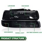 Smoke Black Headlight Lamps for Chevy Silverado, Suburban (1999–2006)