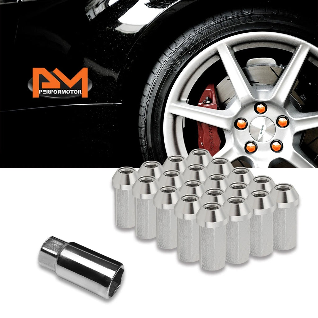 20Pc M12X1.25 Silver JDM Closed End Cone Hex Wheel Lug Nuts + Extension 25mmx50mm