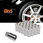 20Pc M12X1.25 Silver JDM Closed End Cone Hex Wheel Lug Nuts + Extension 25mmx50mm