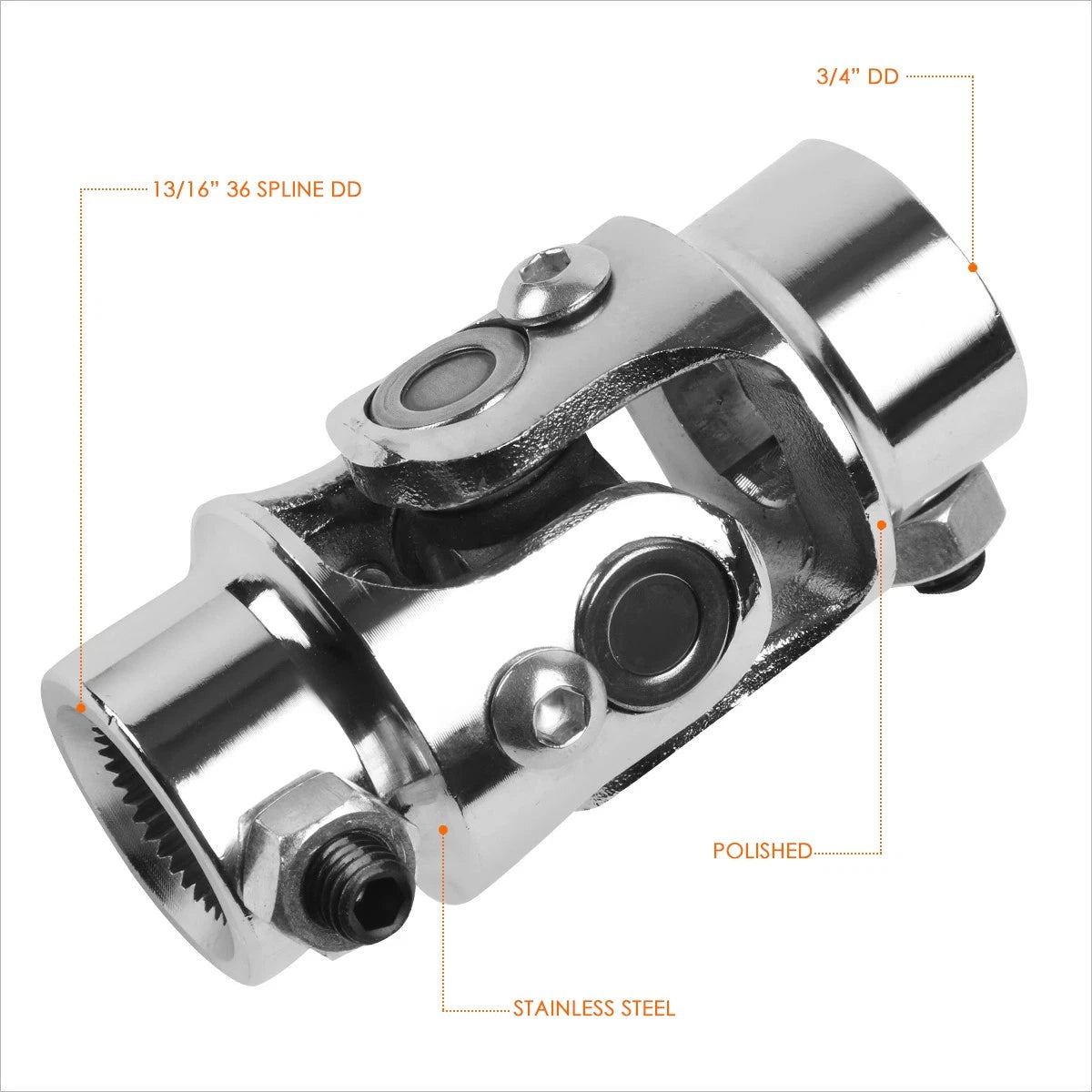 36 Spline to 3/4" DD Stainless Steel Lock-Nut Steering U-Joint Universal