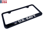 License Plate Frame Black Plastic US Navy Script for Universal Fit (Any Year)