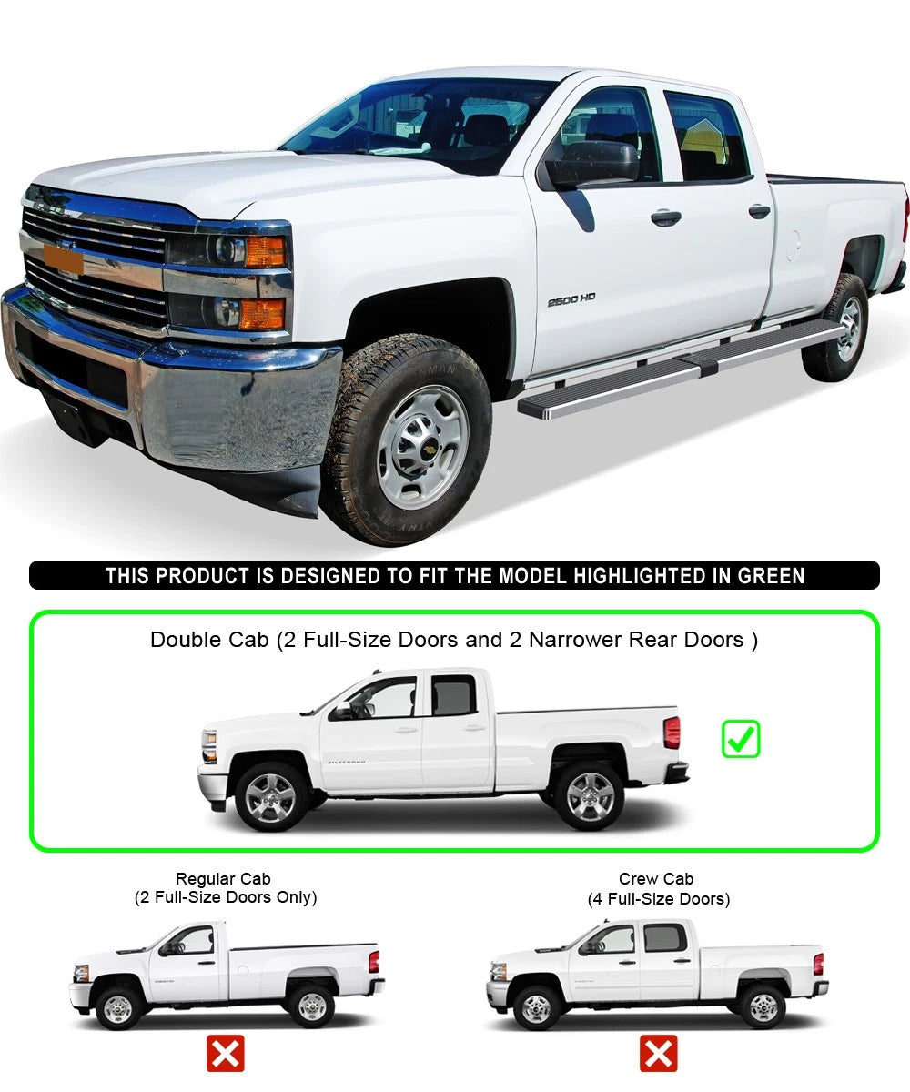6in Steel Wheel to Wheel Boards for Silverado Sierra Double Cab (2007–2018)