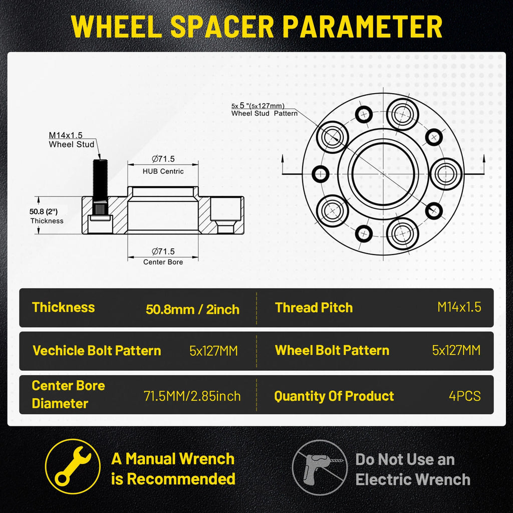 4PC 2-Inch Hubcentric Wheel Spacers for Jeep Gladiator Durango (2014-2024)