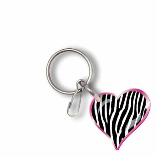 Zebra Heart Key Chain with Chrome Plated Split Rings