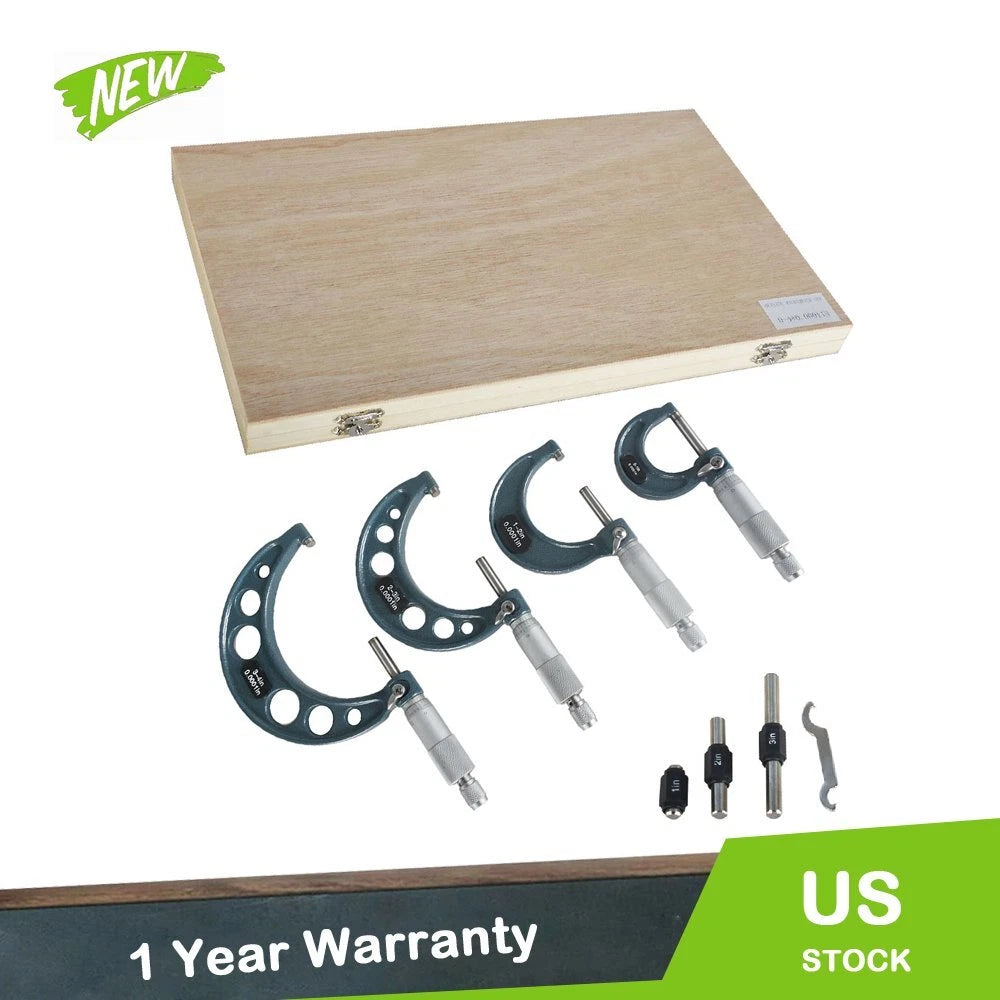 Set of 2 Outside Micrometers for Machinists (0-4"/0.0001")