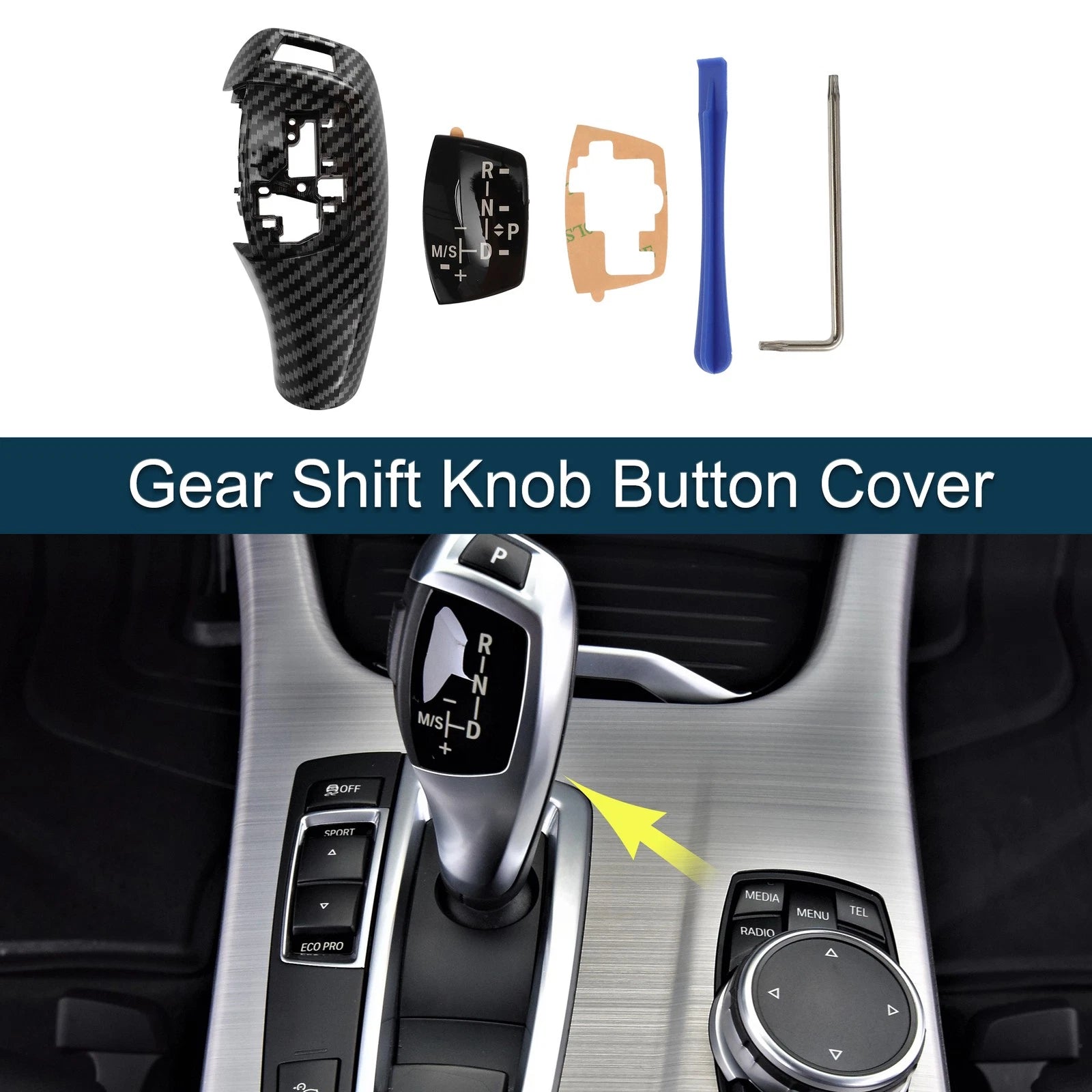 Set of 1 Gear Shift Knob Button Cover for BMW 1 (Carbon Fiber)